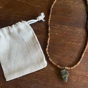 Natural Moldevite Crystal & Coconut Beaded Necklace